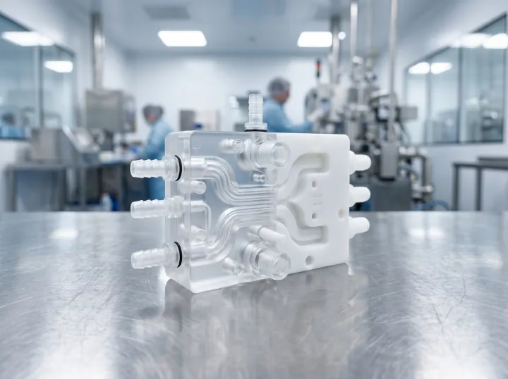 Medienführende Teile – fluidführendes Bauteil mit Kanälen und Anschlüssen